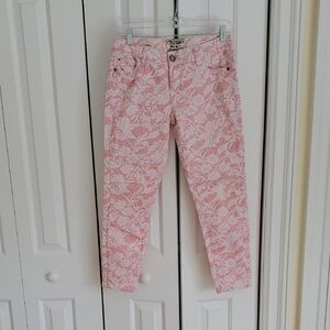 Floral print pink and white girls capri jeans